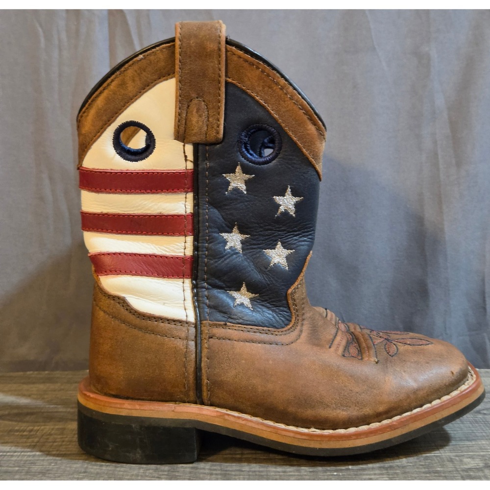 Smoky Mountain Stars Stripes Western Boots Youth Size 10.5 Red White Blue Brown